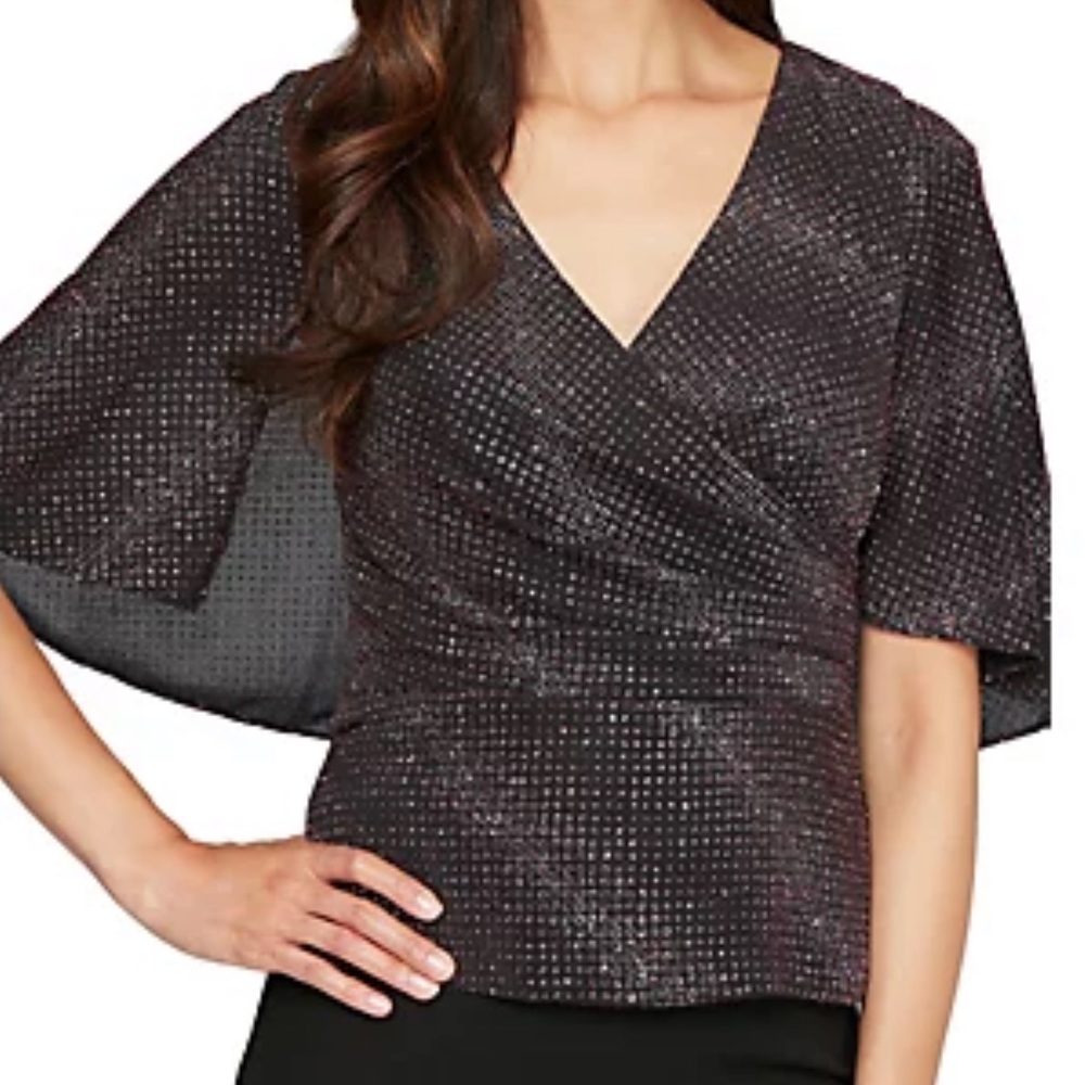Alex Evenings sparkly capelet sleeve blouse XL NWT